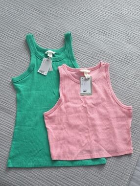 💚NWT🩷 H&M Ribbed Tank Top Set - Green & Pink, Size L